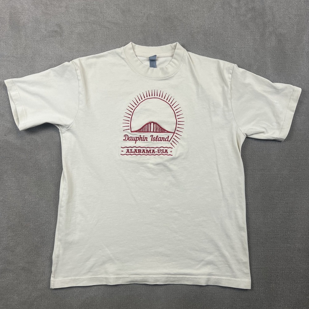 Smart Blanks Dauphin Island Alabama T-Shirt Mens Medium Cream Embroidered Tee